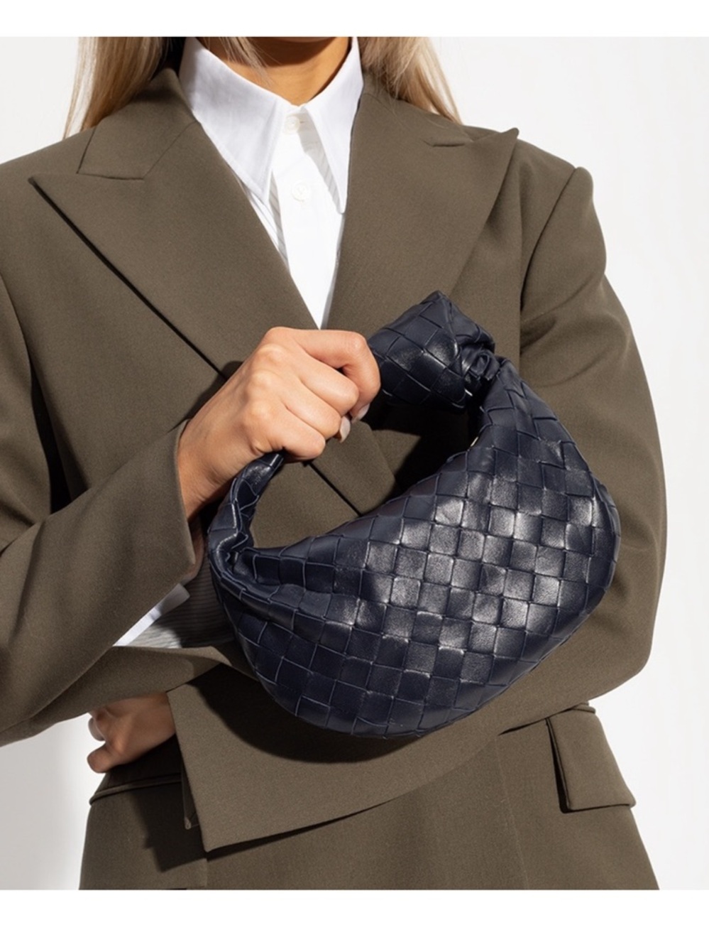 Bottega Veneta Mini Jodie Intrecciato Leather Top Handle Bag - Navy